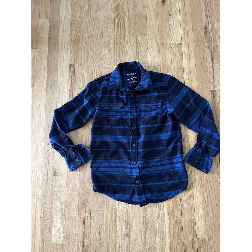 Urban Pipeline Youth Plaid Flannel Button-Up Shirt Black Blue black Large cotton